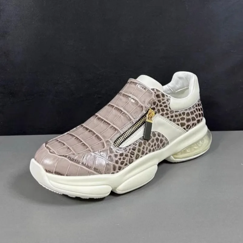 

High End Fashion Thick Bottom Cowhide Sport Shoes Men's Casual Sneakers Youth Genuine Leather Daily Commuter Male Shoes