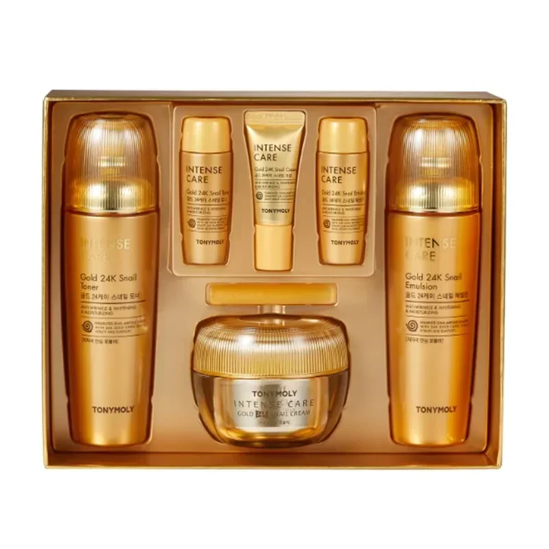 Original Korea TONYMOLY Gold 24k Snail Super Intense Care Skin Care Set Anti-aging Toner Emulsion Golden Snail Cream Moisture