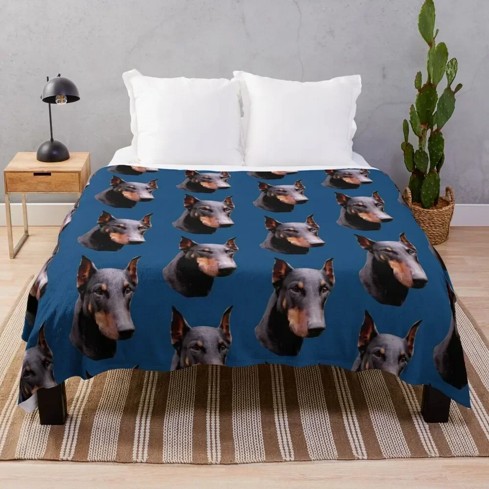 Pretty Black Doberman Pinscher Face Throw Blanket