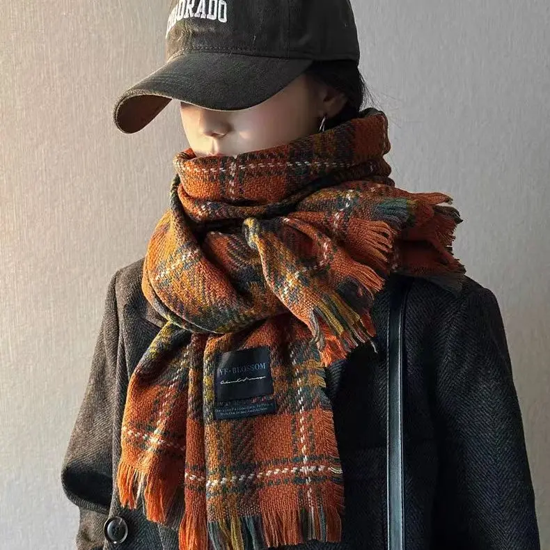 New Elegant Women's Autumn Winter Warp Fashionable Versatile Plaid Shawl Thickened Warm Scarf Suitable for Daily Use 2024 R124