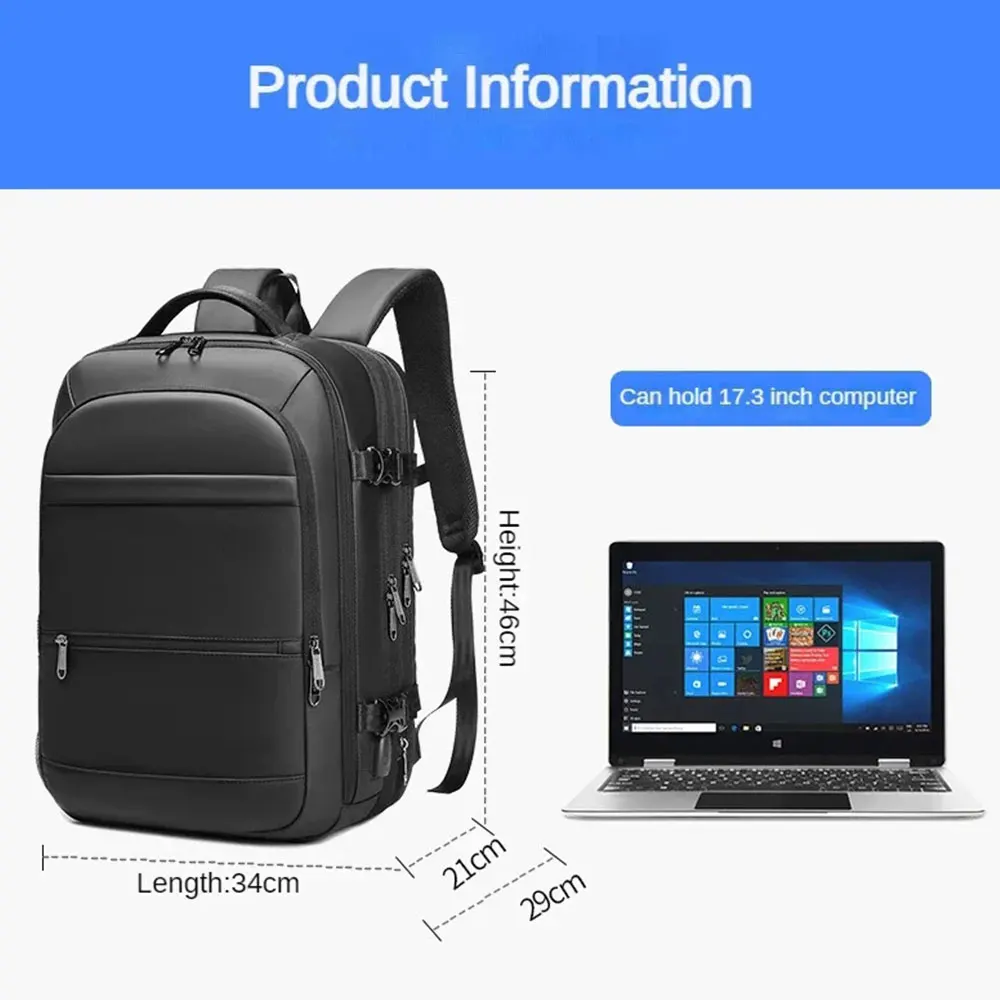 Expandable Men's Backpack Large Capacity Waterproof Man Business Trip Backpacks Multi-functional Men 17.3 inch Laptop Travel Bag view 6