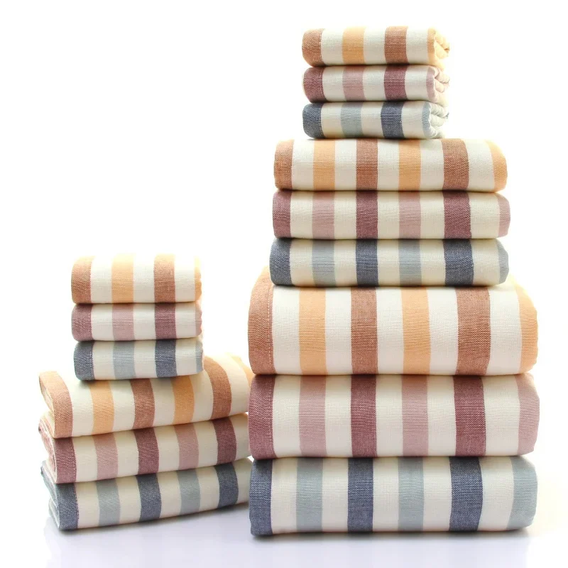 British Striped Cotton Towel Bath Towel Three-piece Thickened Absorbent