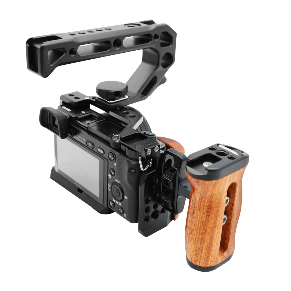 DSLR Camera Wooden Handle Grip HandGrip with Cold Shoe for Sony A6300/A6400/A6500/A6000 Camera Cage For Rig Mic Video LED Light