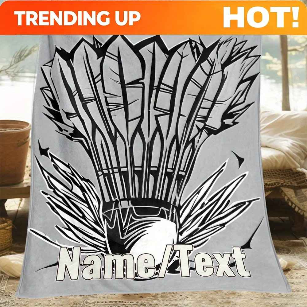 Customize Personalized Badminton Ultra-Soft Lightweight Flannel Throw Blanket - Perfect for Camping Trips, Travel, Or As a Holid