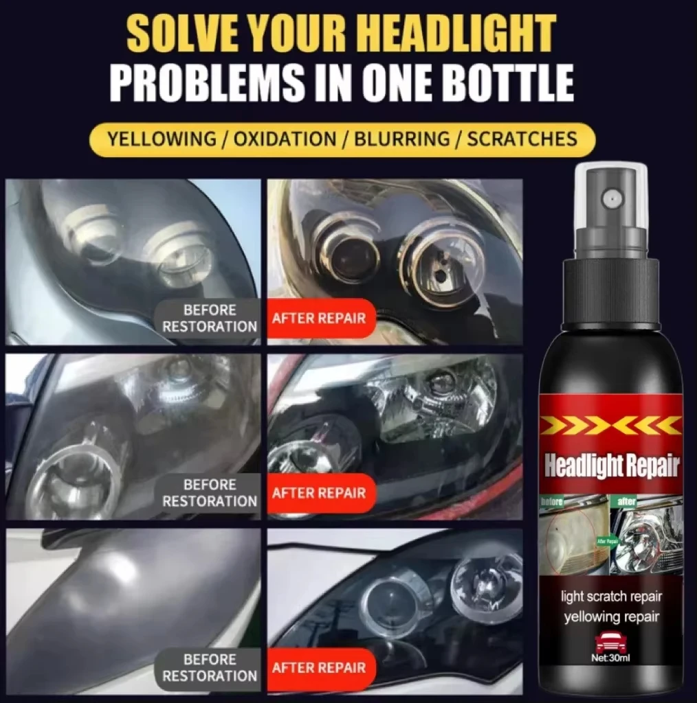 Car Headlight Restoration Fluid - Fast Remove Yellowing & Scratches, Restore Clarity & Shine, Enhance Night Driving Safety