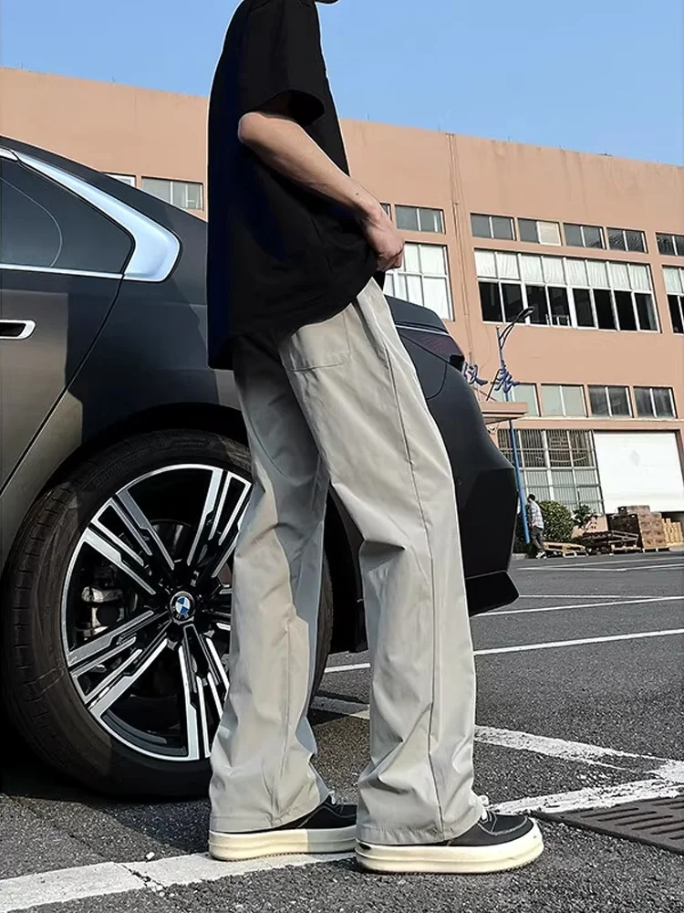 Calças de Secagem Rápida em Nylon Americano Cinza para Homens, Verão, Finas, Três Provas, Soft ell, Corte Reto, Slimming, C...