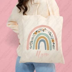 1pc Custom Name Gift School Leaving Present forTeacher Mothers Day Personalised bridesmaid gift Teacher Rainbow Tote Bag Book