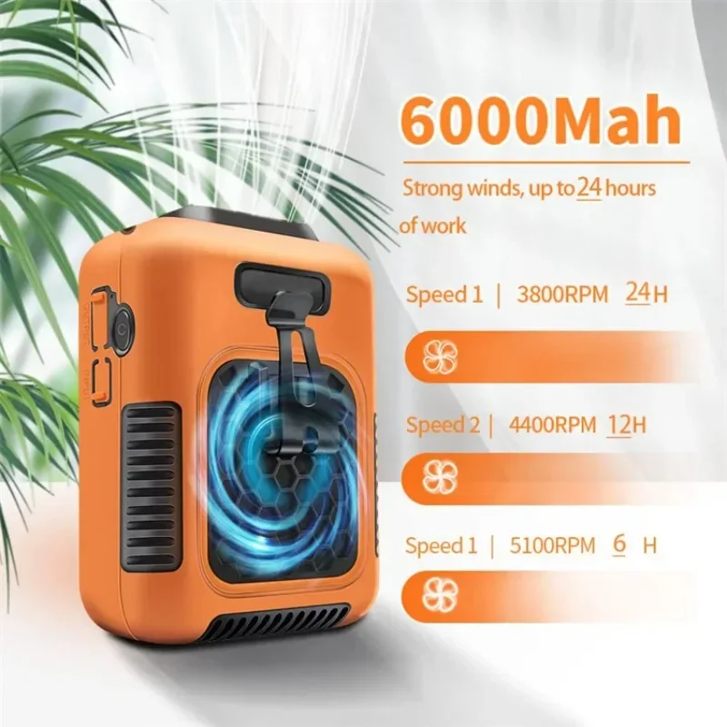 Portable 6000 mAh Power Pack 1 Count 3-in-1 Outdoor Fan 3 Wind Charging Camping Fan Waist Cooling Fan for Outdoor Work