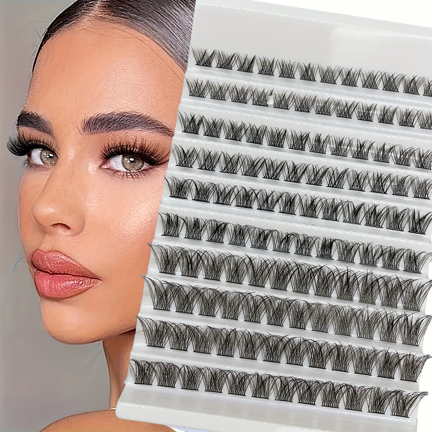 10 Rows  Individual Cluster Eyelash  -  Natural Eyelash Extensions 8-16MM Mixed Length D Curly Individual Eyelash Clusters -40D