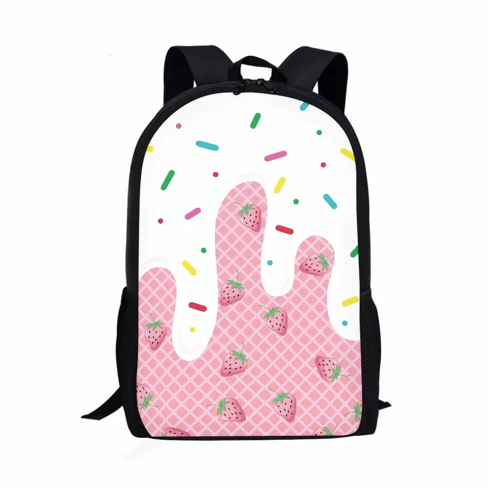 Summer Strawberry Ice Cream Pattern Students School Bag Girls Boys Book Bag Teenager Daily Casual Backpacks Storage Rucksacks