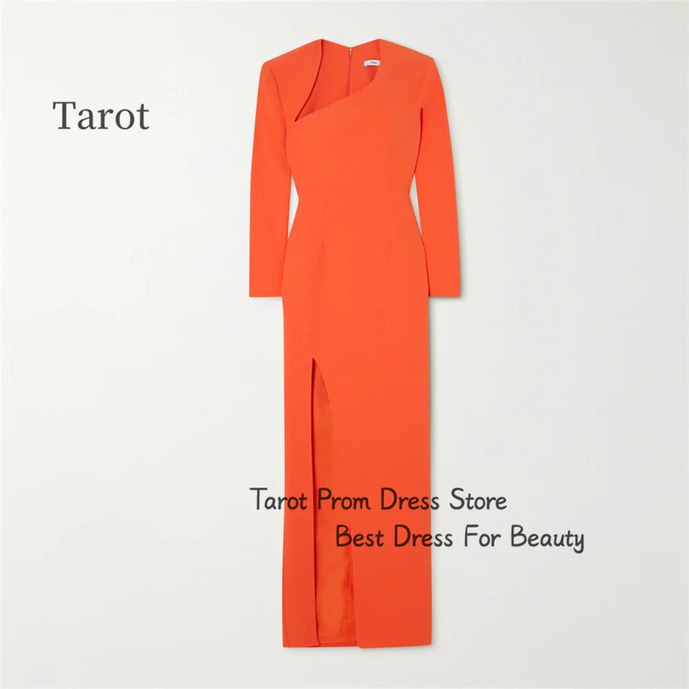 Tarot Sheath Ruffles Dubai Evening Dresses Unique Neckline Long Sleeves Simple Prom Dress Newest Floor Length robes de soirée