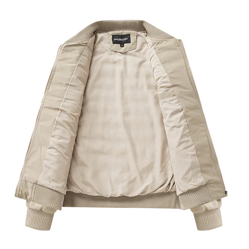 Men Black Khaki Green Solid Color Simple Basic Casual Trendy Daily Zipper Parkas Winter New Fashion American Style Male Coats