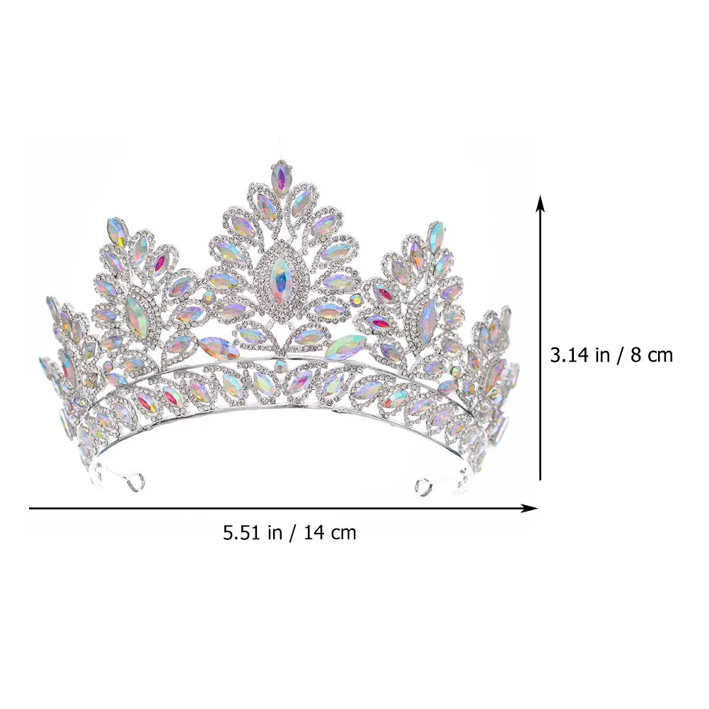 Elegant Exaggerated Semi Circle Rhinestone Crown Handmade Alloy Bridal Tiara Hairpiece for Wedding Birthday Festival Celebration