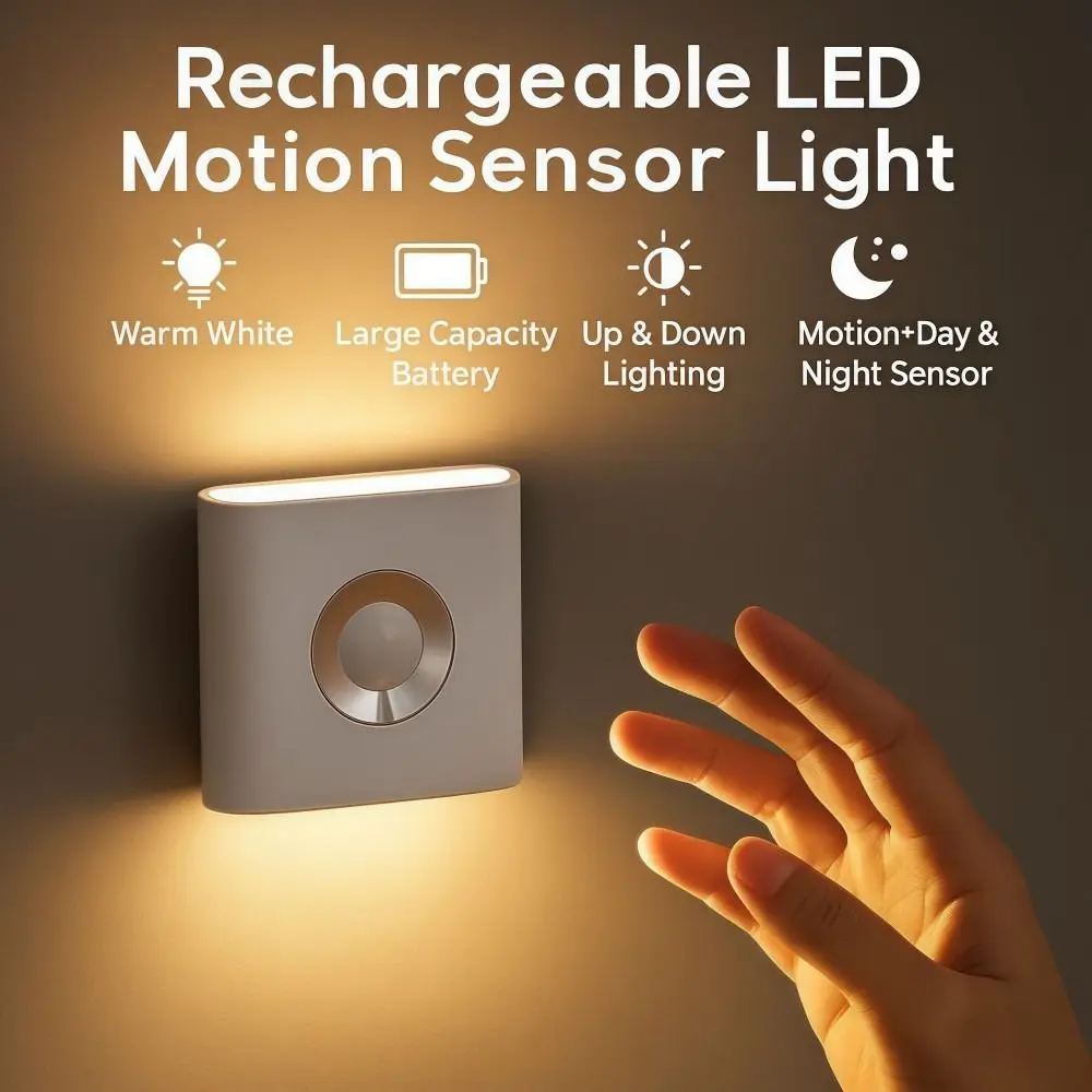 

Перезаряжаемый датчик движения, светодиодный светильник с вилкой ЕС, США, энергосберегающий настенный светильник, настенный теплый белый свет, беспроводной ночник