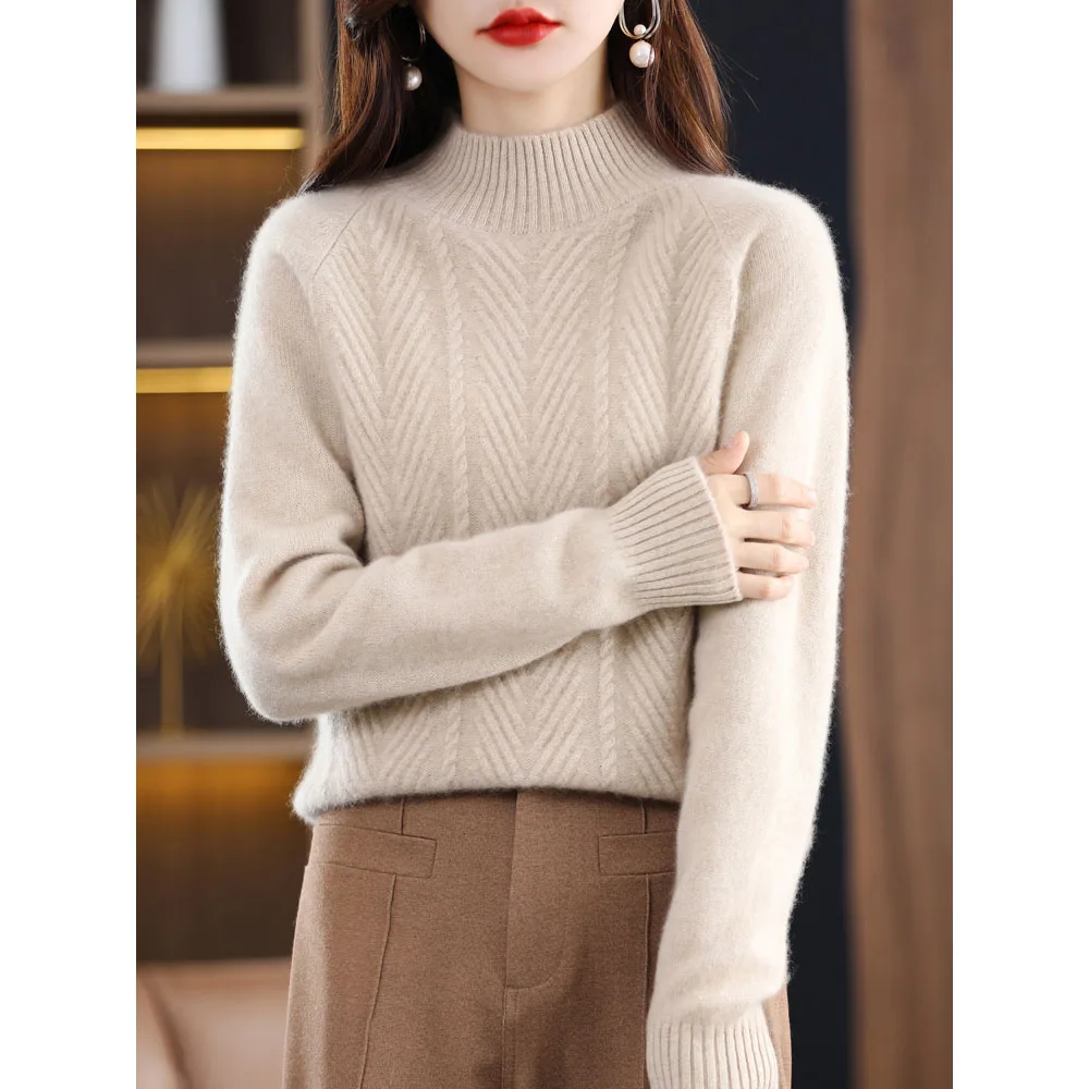 Women\'s Woolen Sweater Autumn Winter Thicken Half Turtleneck Knitted Pullover Jumper Female Loose Bottoming Cashmere Sweater 4XL