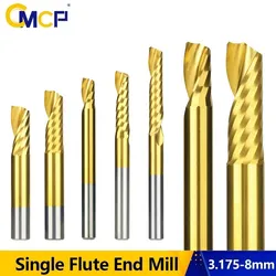 CMCP Single 1 Flute Spiral Carbide End Milling Cutter TiCN Coated 3D Engraving Router Bit Acrylic PVC Wood MDF 3.175/4/6/8mm