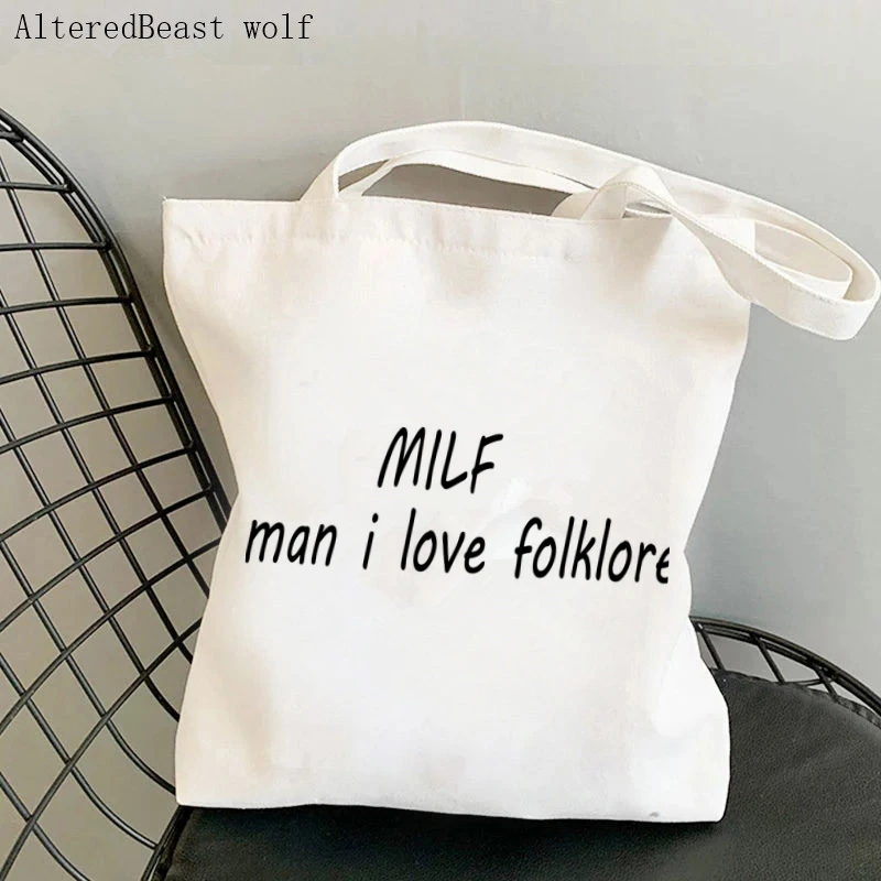 

Women Shopper Printed Handbags Milf Man I Love Folklore Environmental Storage Reusable Canvas Shoulder Tote Bag school bag