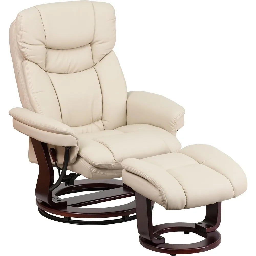 Allie Recliner Chair with Ottoman | Beige LeatherSoft Swivel Recliner Chair with Ottoman Footrest