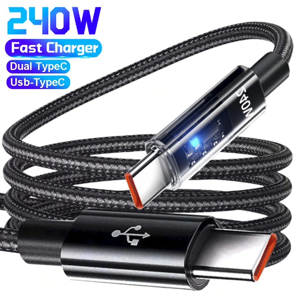

240W Dual TypeC Super Fast Charging Cable LED Digital Display for Samsung Xiaomi USB To TypeC Phone Charger Data Cord 2M/1.5M