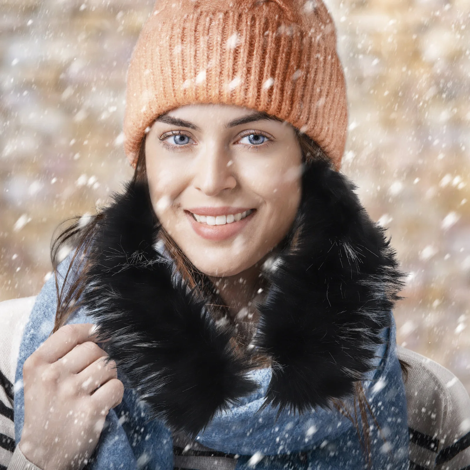 

82-см зимний теплый шарф с искусственным воротником, элегантная женская шаль с запахом для катания на лыжах в холодную погоду, теплые шарфы для женщин, искусственный шарф