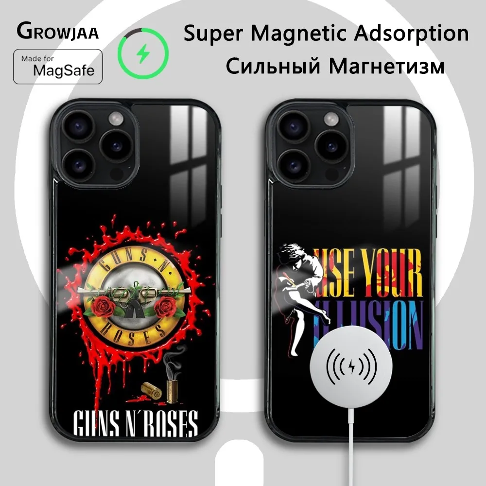 G-Guns N Band Roses Phone Case For iPhone 16 15 14 13 12 11 Pro Max Plus Mini New Magsafe Mirror Wireless Magnetic Cover