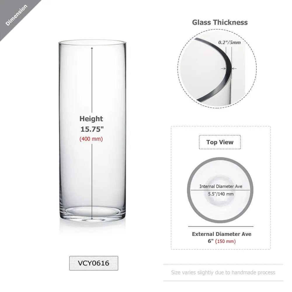 Cylinder Vase Bulk, Width 6, Height 16, Clear Glass Container Terrarium Candle Holder for Wedding Centerpiece, Party Event, Hom