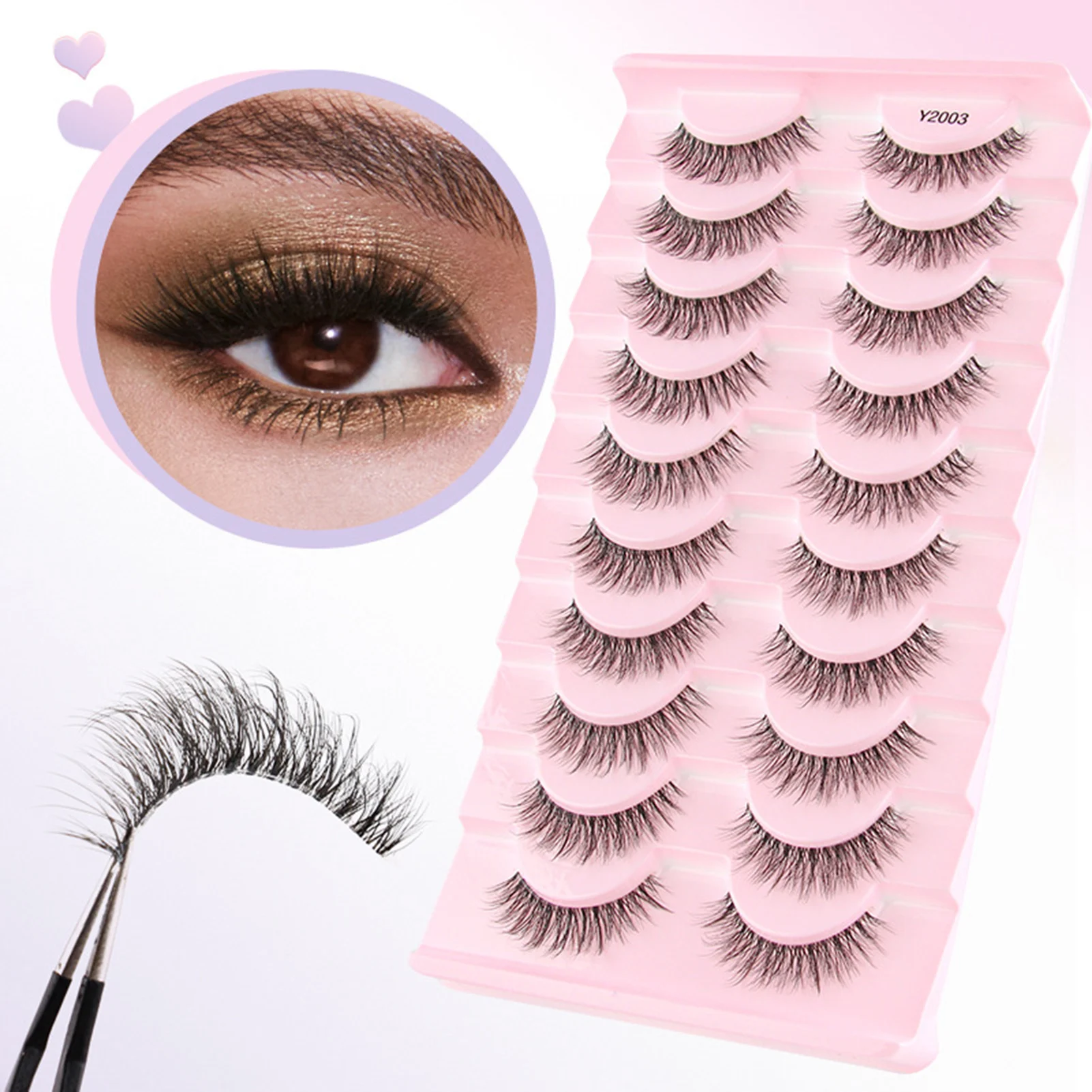 10 Pairs False Eyelashes Simulation Fake Eye Lashes Volume Thicked Eyelash for Cosplay Party Wedding Makeup
