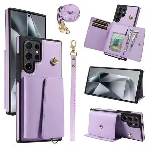 Crossbody Wrist strap Wallet with Card Holder Phone Case for Samsung Galaxy S25 Ultra S24 S23 FE S22 S21 Plus Leather Cover