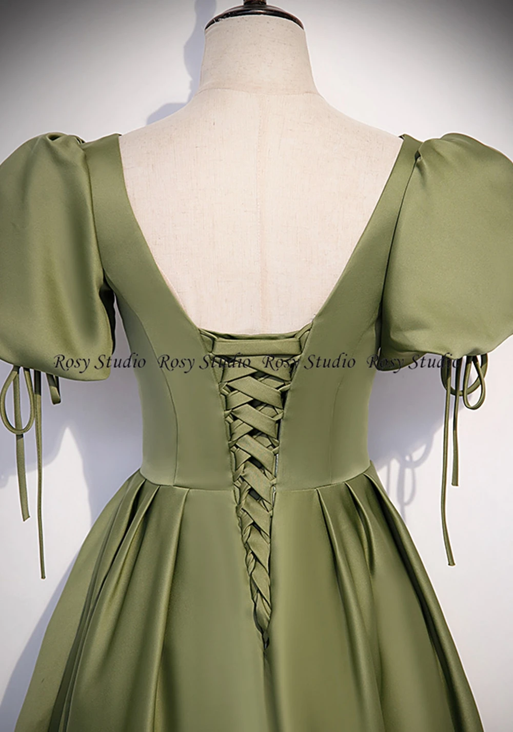 2024 Olive Green Long Prom Dresses with Short Sleeves V Neck A-Line Corset back Evening Gowns Formal Wedding Party Dress