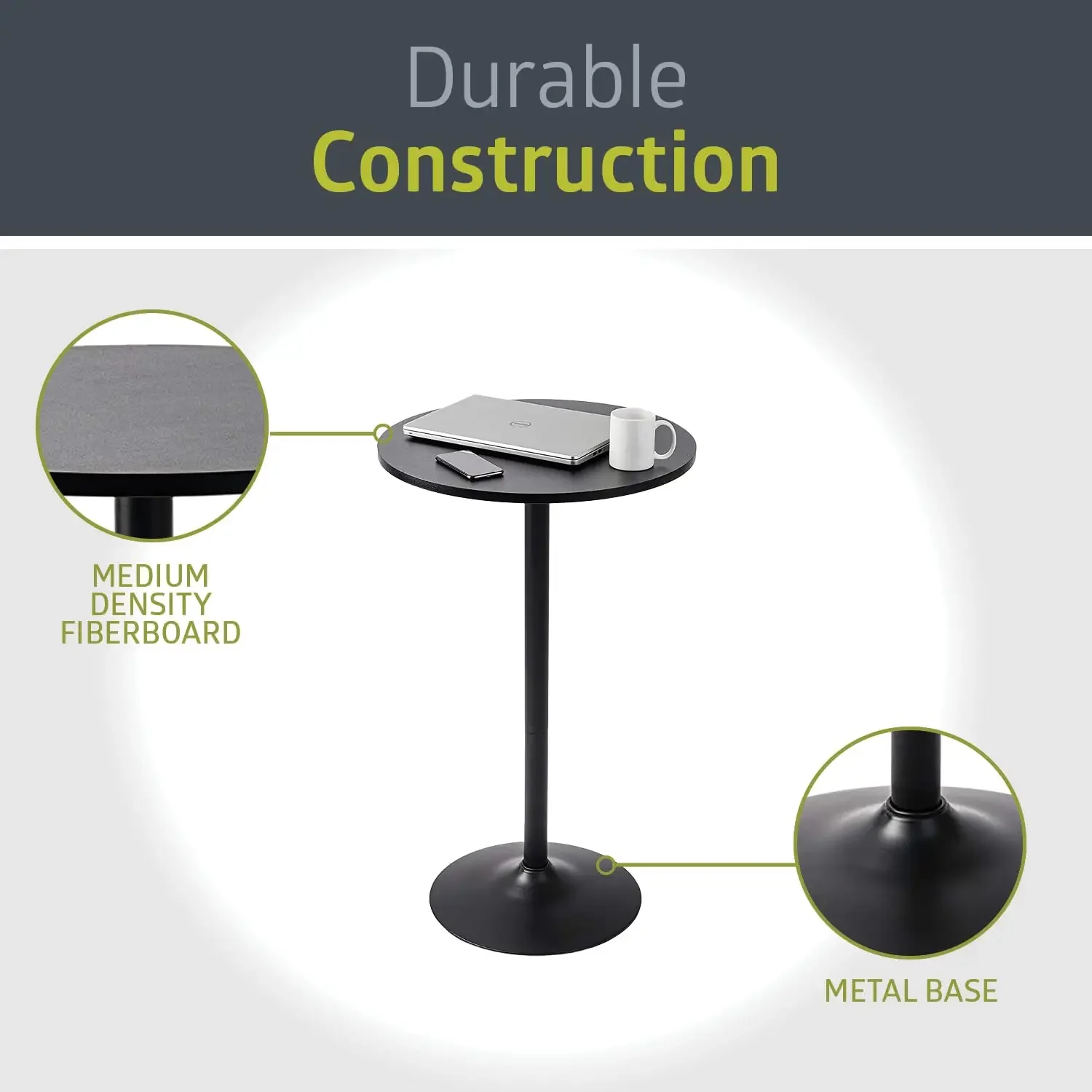 Santina Pacote com 2 mesas redondas de bar e pub, pretas