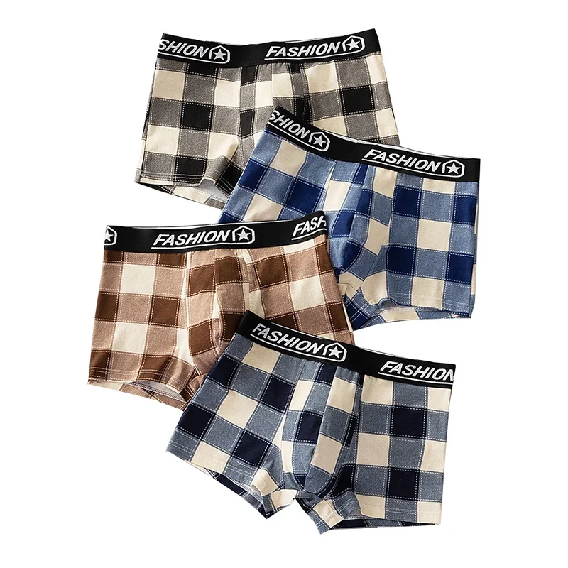 

Summer Plaid Men's Boxer Shorts 4-Pack Breathable Plus Size Underwear Sexy Fashion Comfortable Design