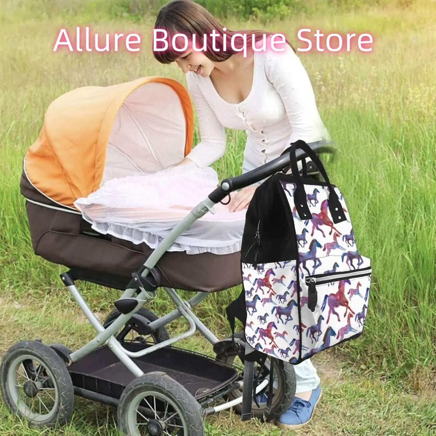 Gekleurde paardenluiertas Rugzak voor dames Luiertas met grote capaciteit Multifunctionele waterdichte mummie-rugzakken voor mama, vader