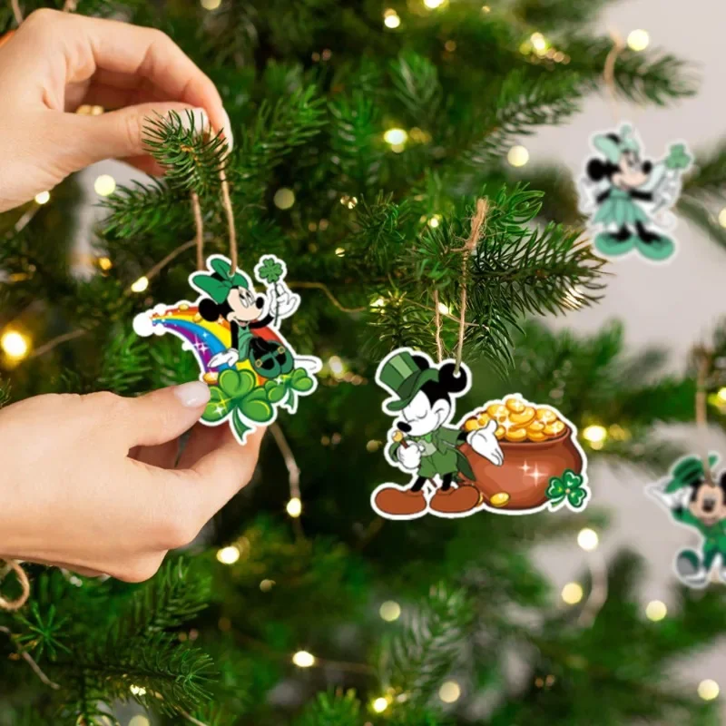 New 24Pcs Irish Day Christmas Tree Ornaments Mickey Minnie Mickey Mouse Themed St. Patrick Accessories Decoration Home Decor