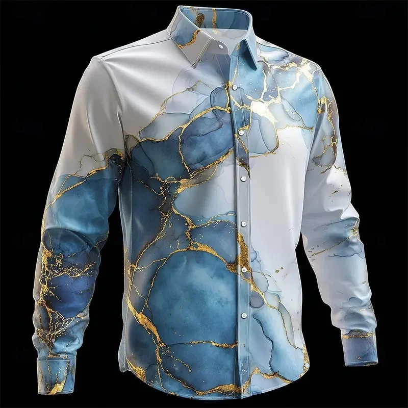 Men's 2026 Long Sleeve Shirt Marble Abstract Liquid Art Shirts Autumn Winter Streetwear Casual Comfort Polyester Slim Fit Shirts