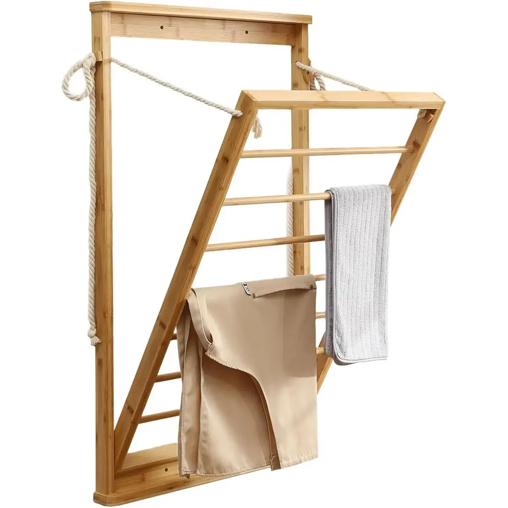 

Сушилка для одежды, складная бамбуковая настенная вешалка для белья — компактная, откидная конструкция — ширина 23 дюйма, высота 40,9 дюйма — прочная