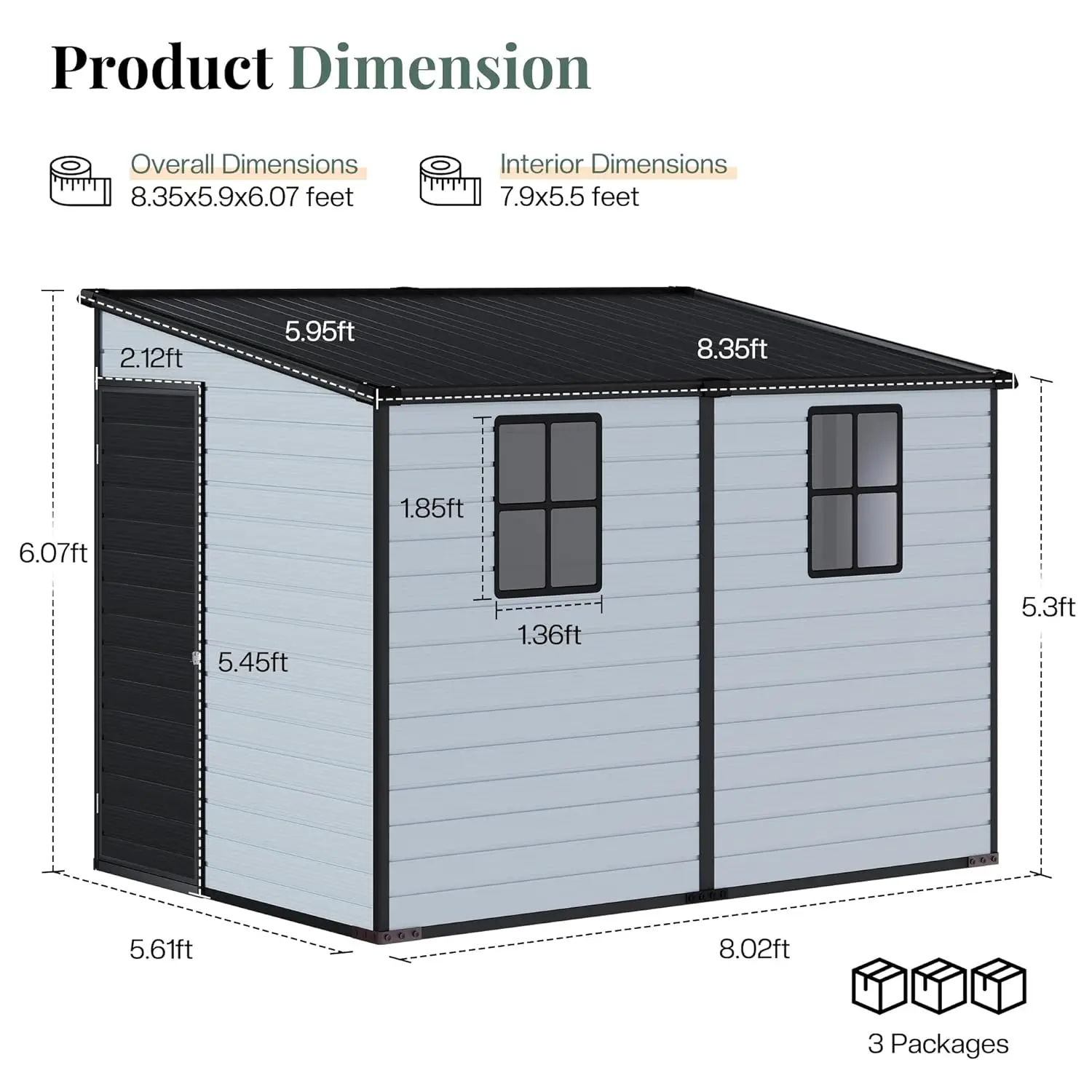 

8x6x6 FT Resin Lean-to Storage Shed with Floor, Slanted Roof Outdoor Shed with Lockable Door & 2 Windows,, Custom
