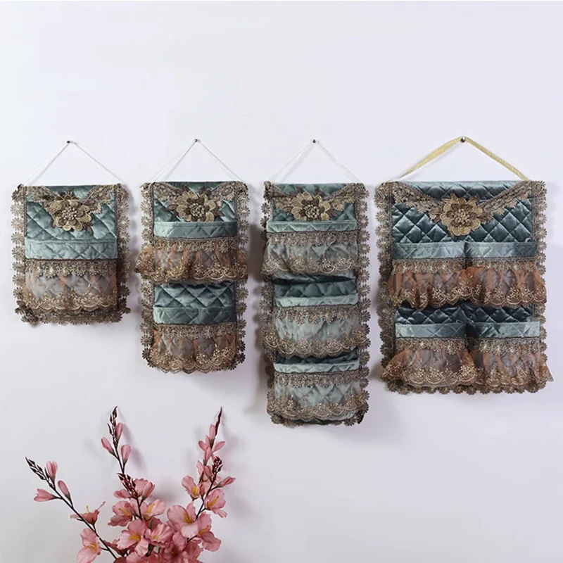 

Lace Trim Wall Hanging Storage Bag Organizers Pocket Multi Purpose Sundries Pouch For Home Kitchen Door Closet Storage Bags