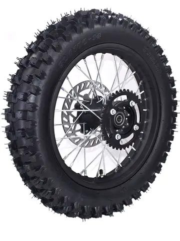 Dirt Bike1.85-14 Inch Rear 14" Wheel 90/100-14 Dirt Tire Steel Circle Rims With Brake Disc Plate and Sprocket for Motorcycle