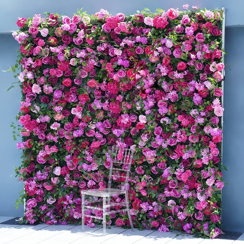 Rose rot lila Rose Pfingstrose 5d Roll Up Stoff Blume Wand Hochzeit Hintergrund Dec Mailand Rasen Stoff grüne Pflanzen Wand