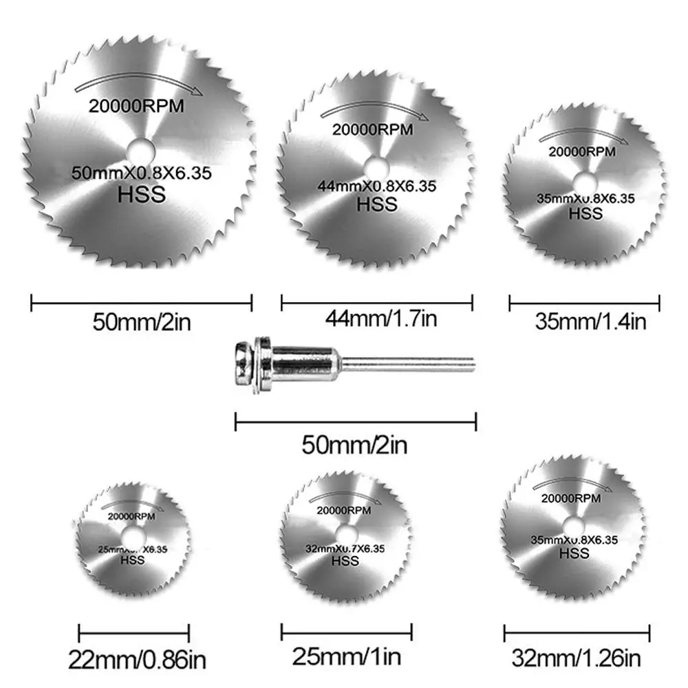 6pcs 1/8" HSS High Speed Steel Circular Saw Blades for Dremel Rotary Tool W/ Shank