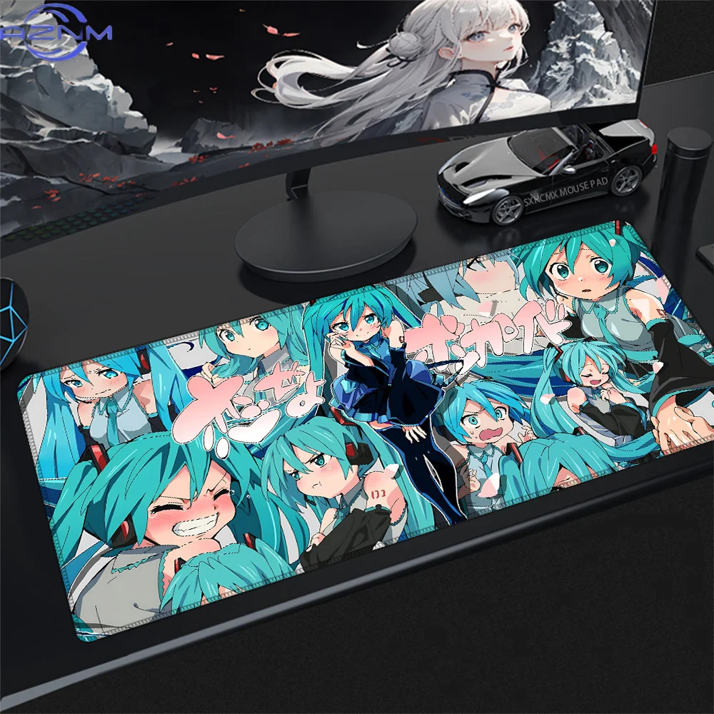 Anime Large Gaming Mouse Pad H-Hatsune M-Miku Kawaii Girl Cartoon Desk Mat Extended Keyboard Pad for Laptop Non-Slip Rubber Base