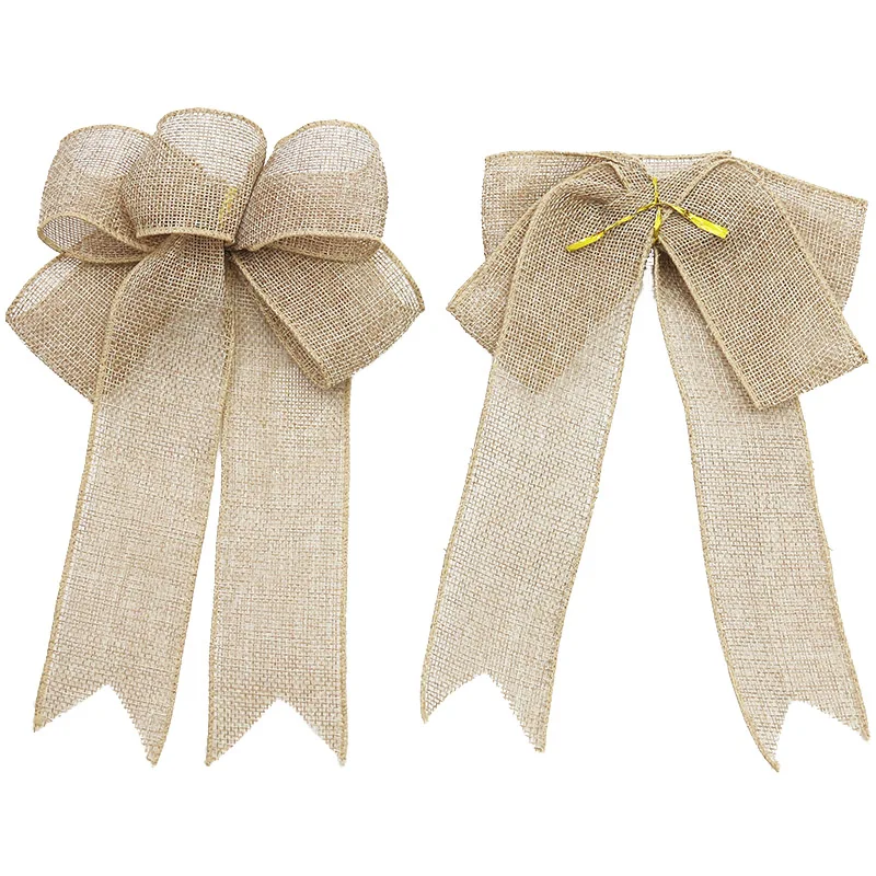 (2-piece Set/pack) 24cm Ribbon Bow Christmas Tree Wreath Decoration Linen Bow DIY Party Craft Decoration