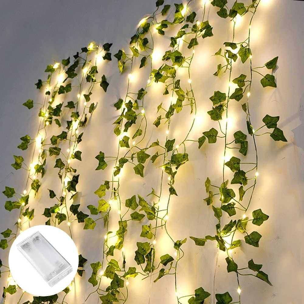 Guirxiété lumineuse LED de vigne de lierre Él, chaîne de lumière dégradée de cuir chevelu vert, décoration de désherbage, Noël, maison, mur, plante, 2m, 20 ampoules