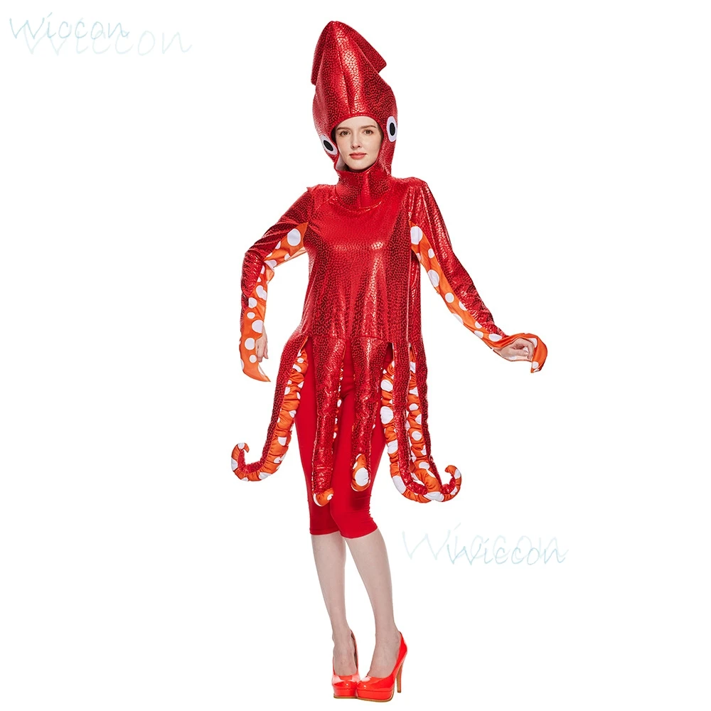 

Halloween Adult Squid Cosplay Costume Red Octopus Tentacles Play Costume Sea Creature Party Onesie Spooky Funny Cos Clothes