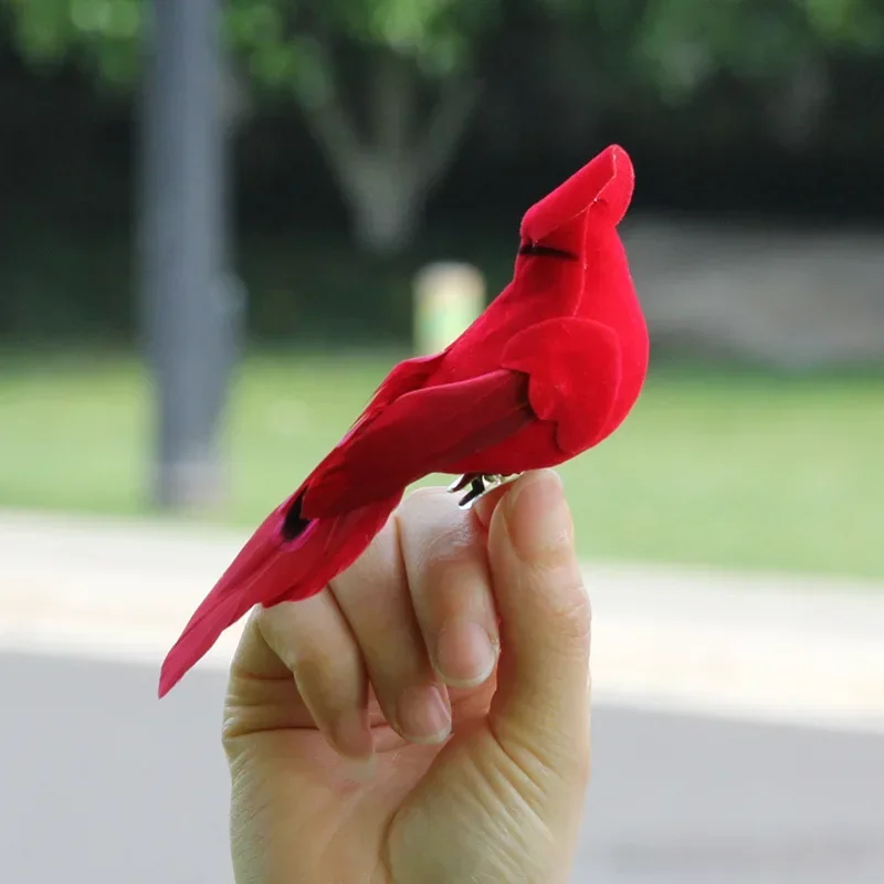 クリップ付きシミュレーションフェザー鳥、手工芸品、赤い鳥の置物、家の庭の装飾、芝生の木の装飾、1個、2個