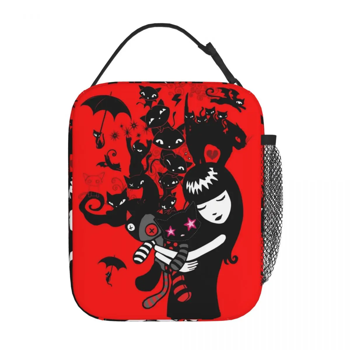 Cartoon E-Emily The Strange With Cats Insulated Lunch Bag Cooler Bag  Meal Container Leakproof Lunch Box Tote Work Travel