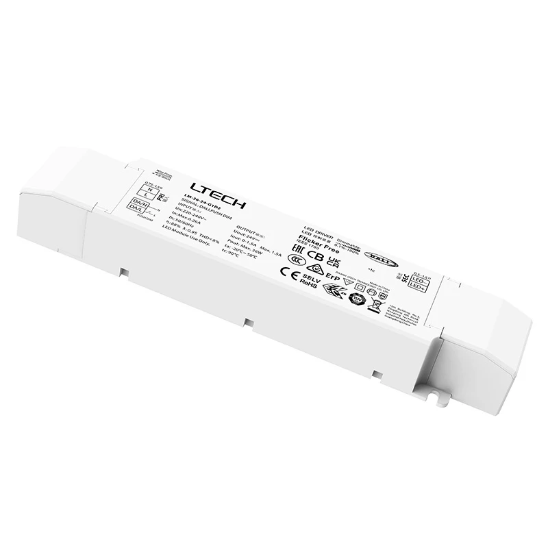 LTECH DALI Dimming Driver,AC 200V-240V Input;DC 12V 24V 36W Output; Push Dim Power Supply Dali-2 Driver Work with Dali Dimmer