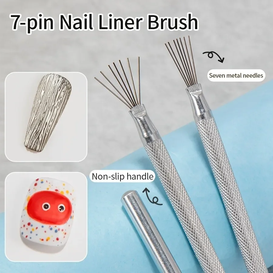 3D Tip Ultra-thin Line Drawing Pen UV Gel Brushes Manicure Nail Painting Tools Professional 7 Pin Stripe Nail Art Liner Brush