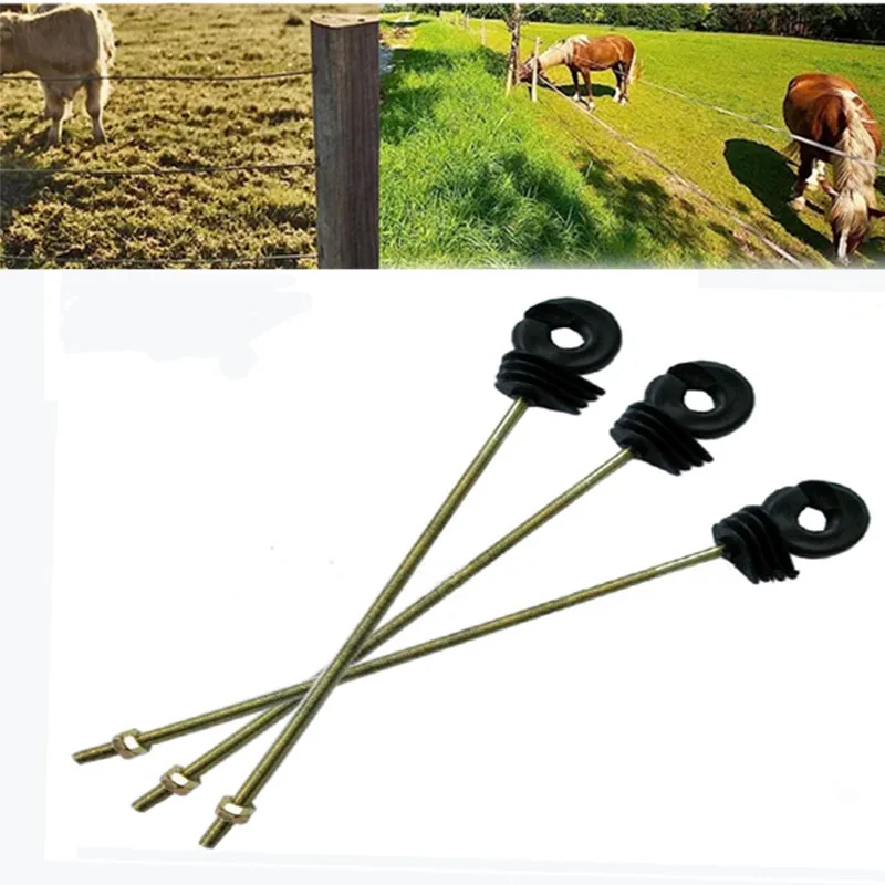 10 Pieces Ring Insulator PP UV Resistance Animal Farm Black Steel Wood Post Screw Wire Long Distance Electric Fence Insulators