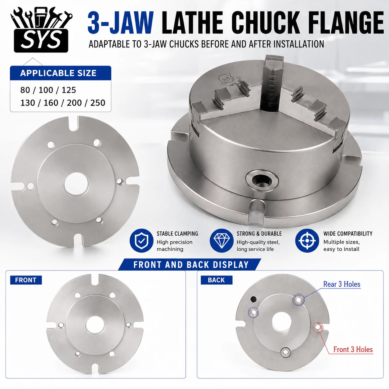 Vertical Three Jaw K11 Chuck Flange 80/100/125/160/200/250 Milling Machine Worktable Drilling Machine Machining Center Worktable